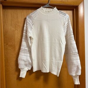 White Lace Sleeve Sweater